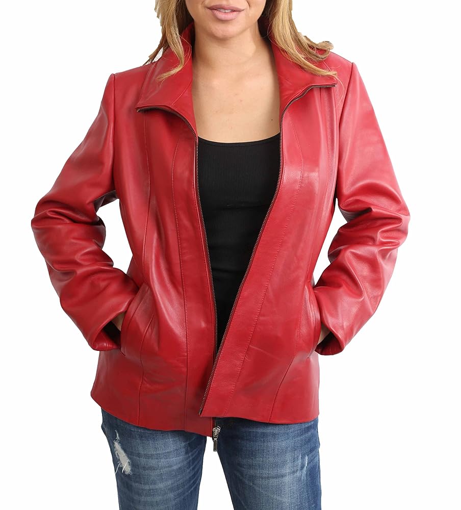 Womens Classic Zip Up Real Leather Semi Fitted Lambskin